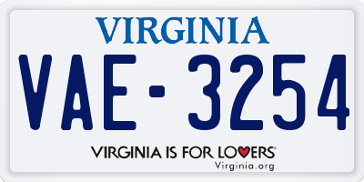 VA license plate VAE3254
