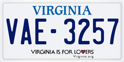 VA license plate VAE3257