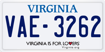 VA license plate VAE3262