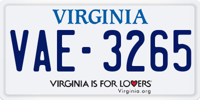 VA license plate VAE3265