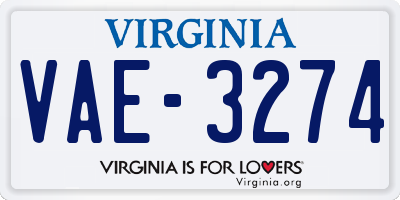 VA license plate VAE3274