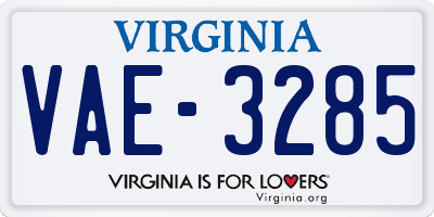 VA license plate VAE3285