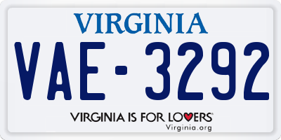 VA license plate VAE3292