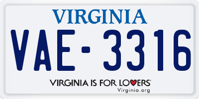 VA license plate VAE3316