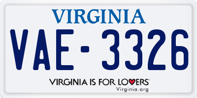VA license plate VAE3326