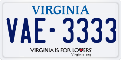 VA license plate VAE3333