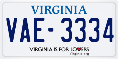 VA license plate VAE3334