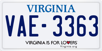 VA license plate VAE3363