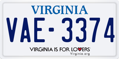 VA license plate VAE3374