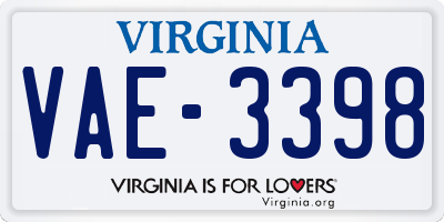 VA license plate VAE3398