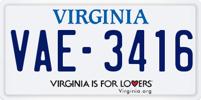 VA license plate VAE3416