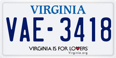 VA license plate VAE3418