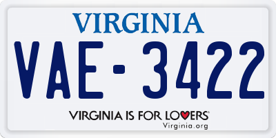 VA license plate VAE3422