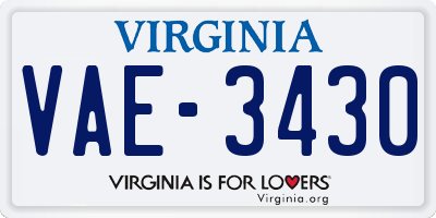 VA license plate VAE3430