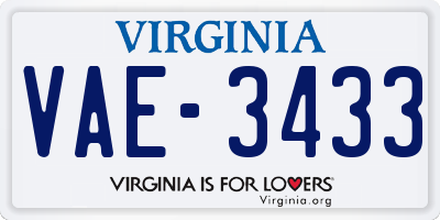 VA license plate VAE3433
