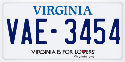 VA license plate VAE3454