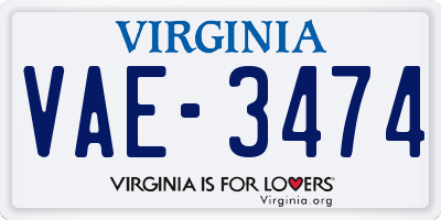 VA license plate VAE3474