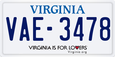 VA license plate VAE3478