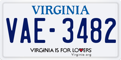 VA license plate VAE3482