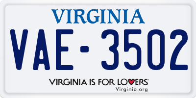 VA license plate VAE3502