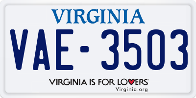 VA license plate VAE3503