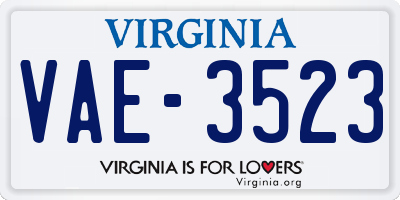 VA license plate VAE3523