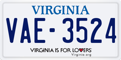 VA license plate VAE3524