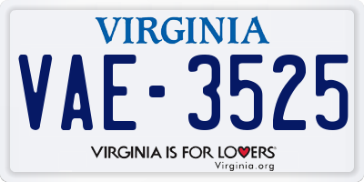 VA license plate VAE3525