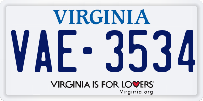 VA license plate VAE3534