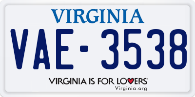 VA license plate VAE3538