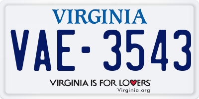 VA license plate VAE3543