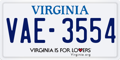 VA license plate VAE3554