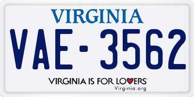 VA license plate VAE3562