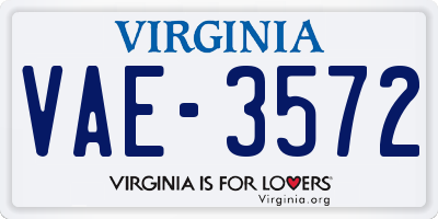 VA license plate VAE3572