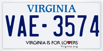 VA license plate VAE3574