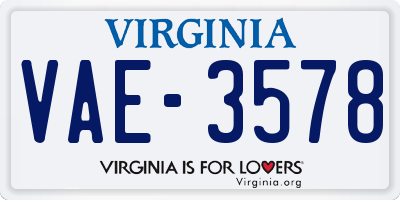 VA license plate VAE3578
