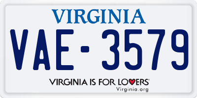 VA license plate VAE3579