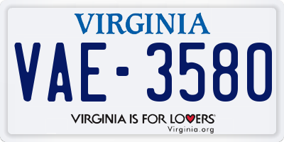 VA license plate VAE3580