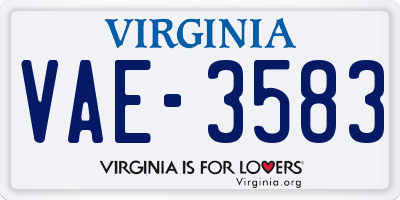 VA license plate VAE3583