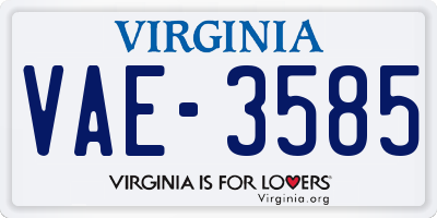VA license plate VAE3585