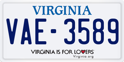 VA license plate VAE3589