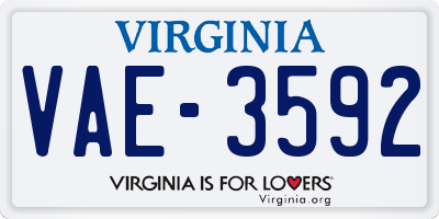 VA license plate VAE3592