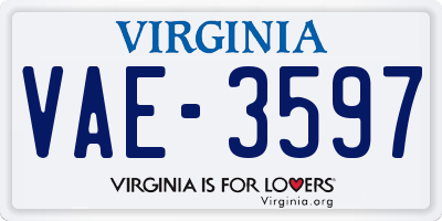 VA license plate VAE3597