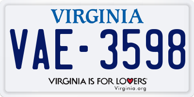 VA license plate VAE3598
