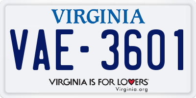 VA license plate VAE3601