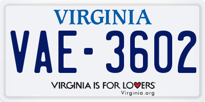 VA license plate VAE3602