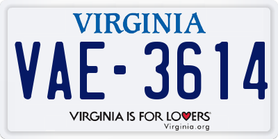 VA license plate VAE3614
