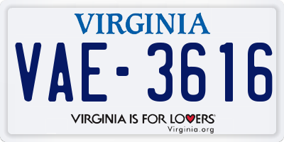 VA license plate VAE3616