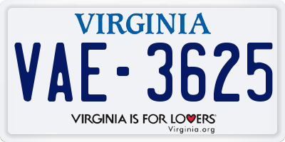 VA license plate VAE3625