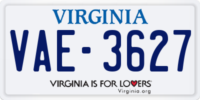 VA license plate VAE3627